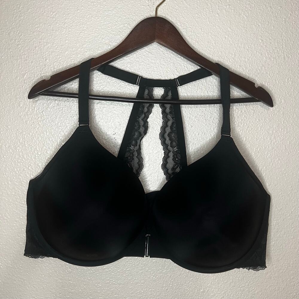 Torrid Curve Push Up Plunge Front Clasp Racerback Lace Bra in Black 48DDD